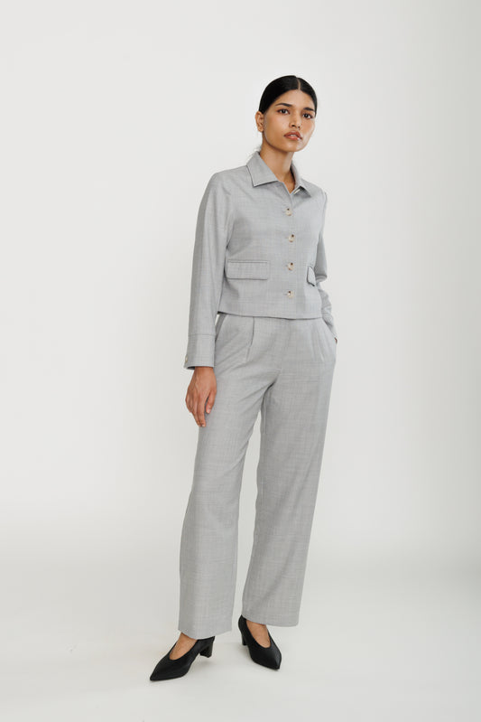 High-waist Wool Pleated Trouser - Grey Heather