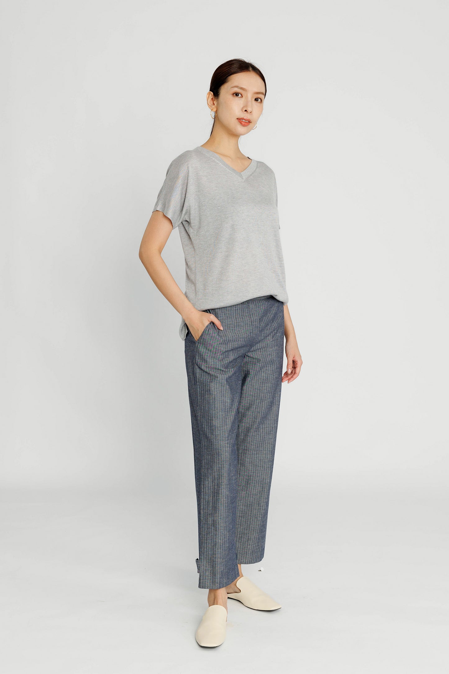 Convertible Crop Pant - Navy Herringbone