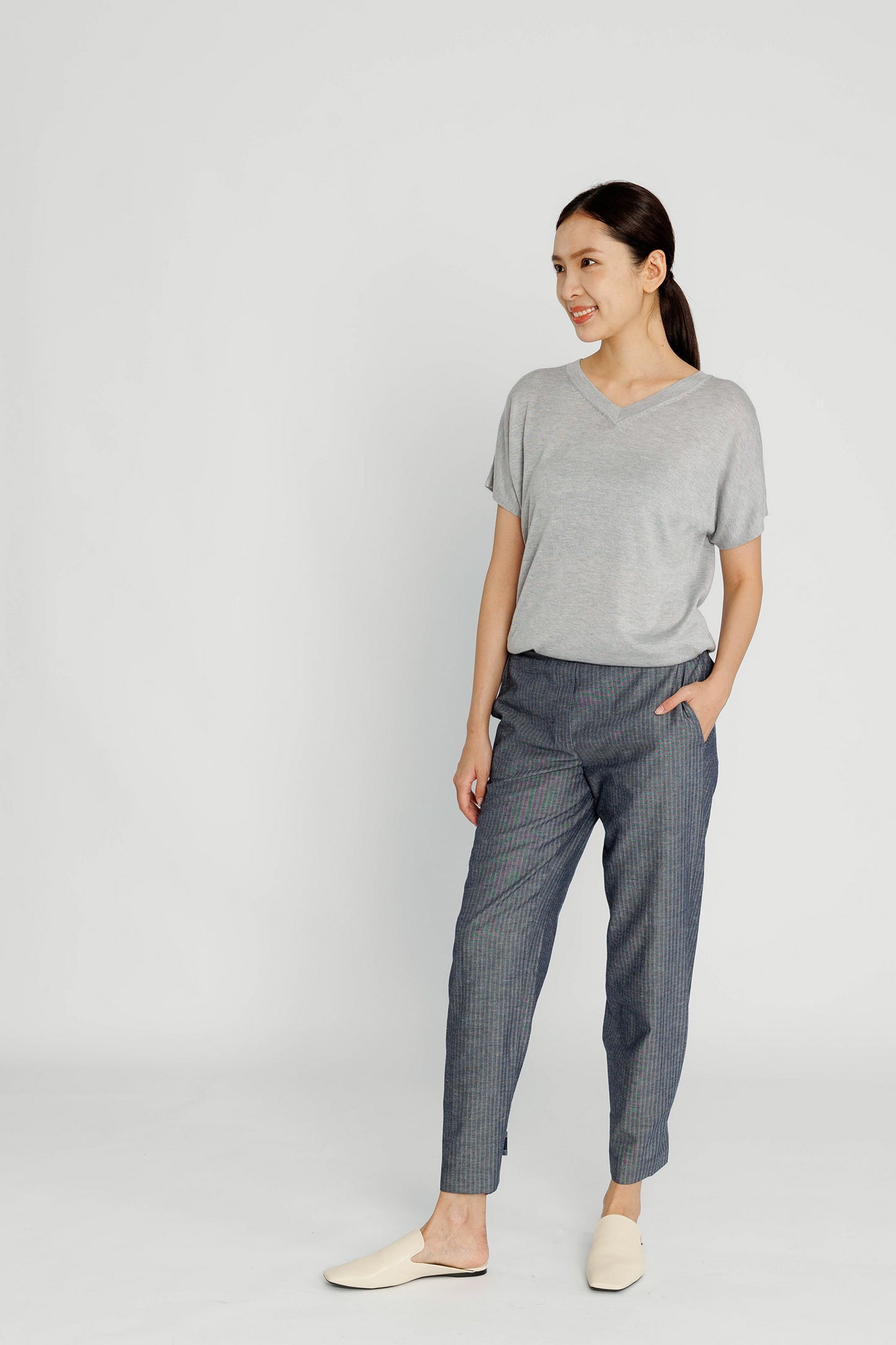 Convertible Crop Pant - Navy Herringbone