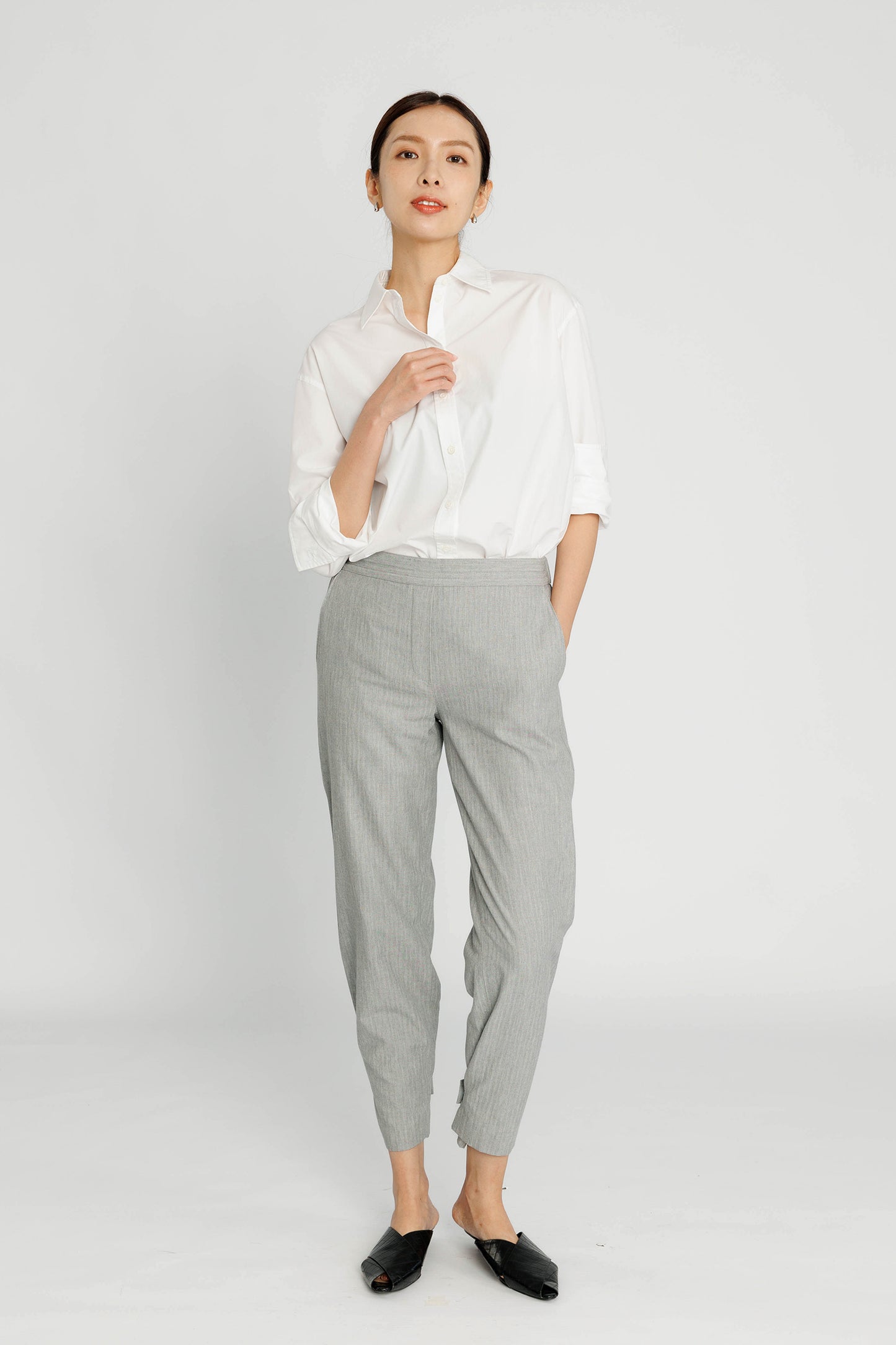 Convertible Crop Pant - Grey Herringbone