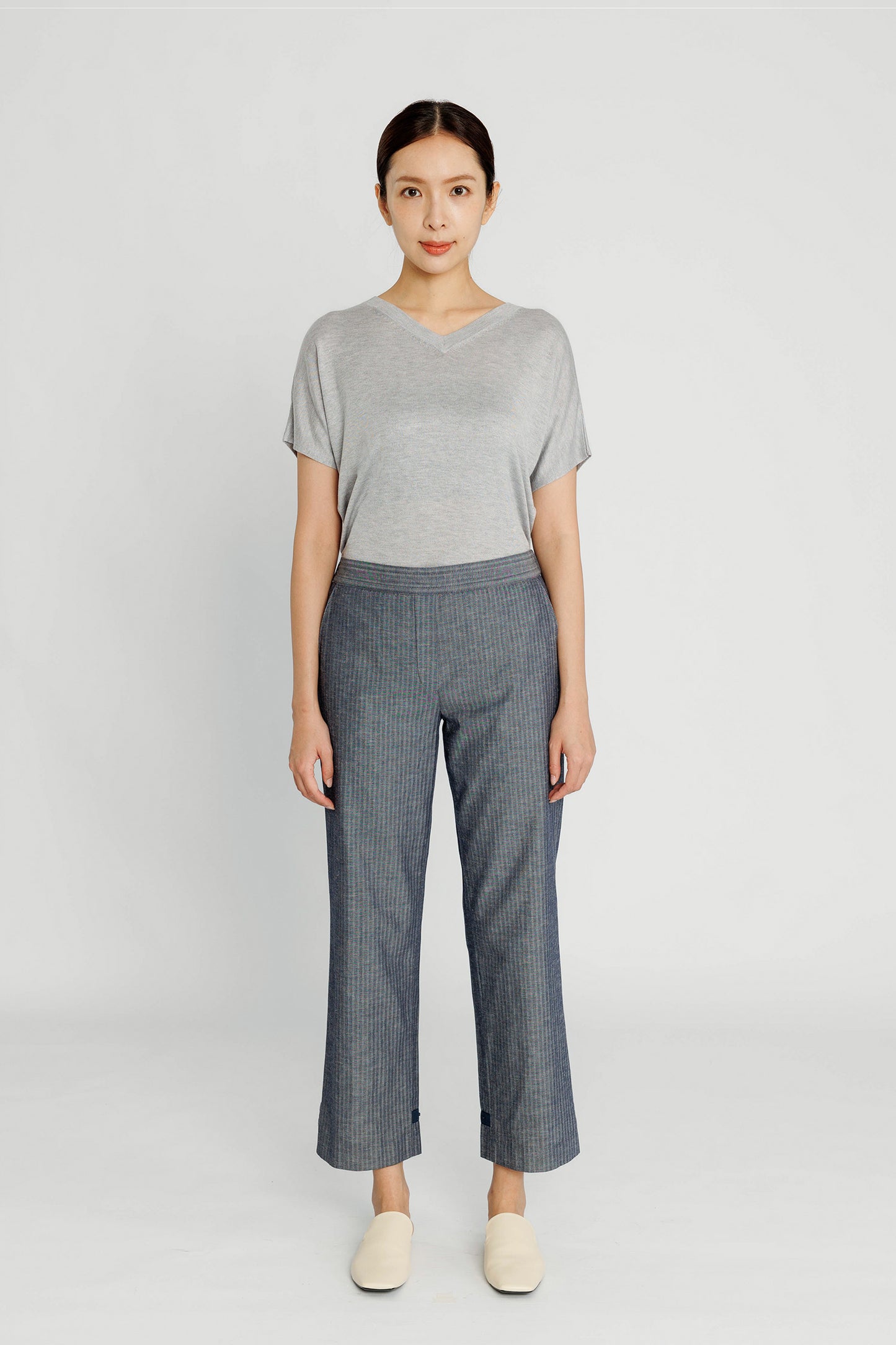 Convertible Crop Pant - Navy Herringbone