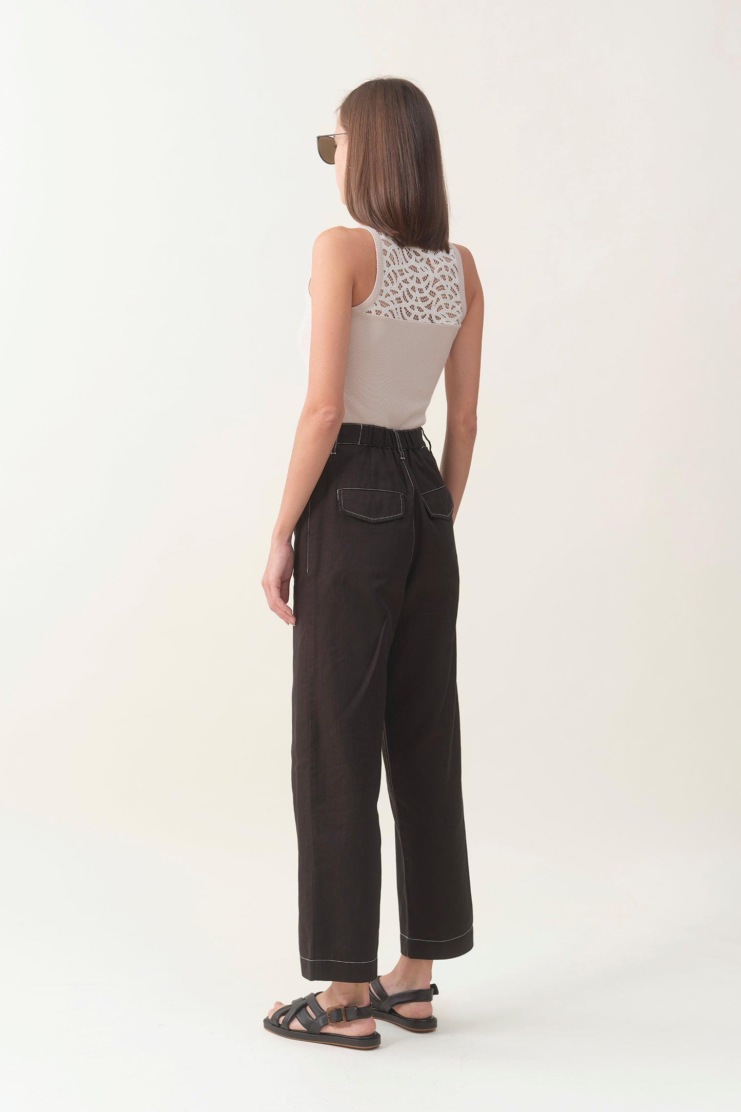 High-waist Linen Wide Pant - Black