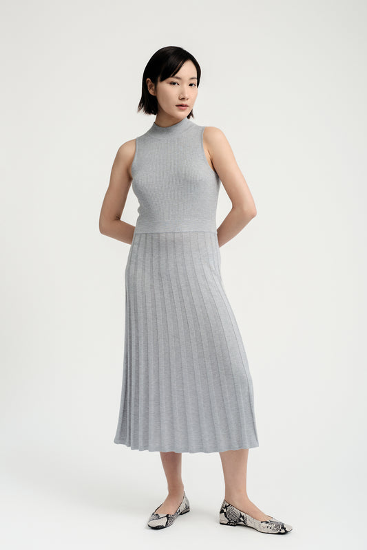 Mockneck Midi Knit Dress - Grey Mist