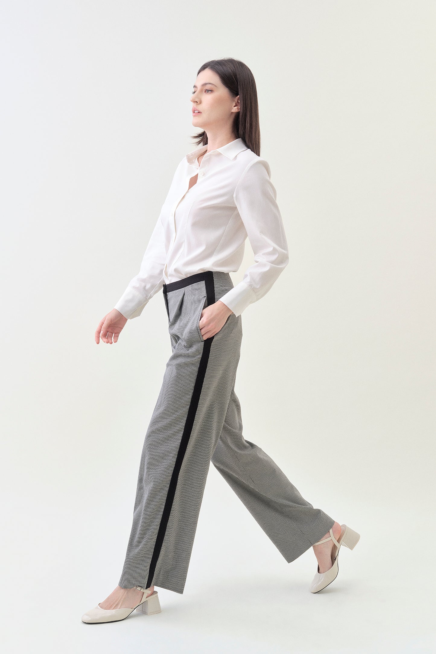 Pleated Wide Pant - Houndstooth