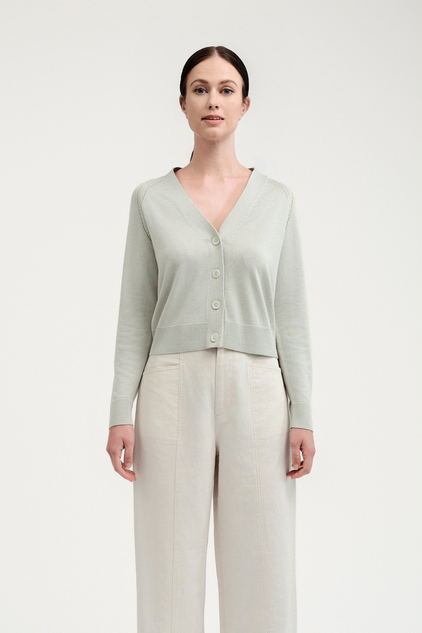 Pointelle Raglan Cardigan - Light Jade