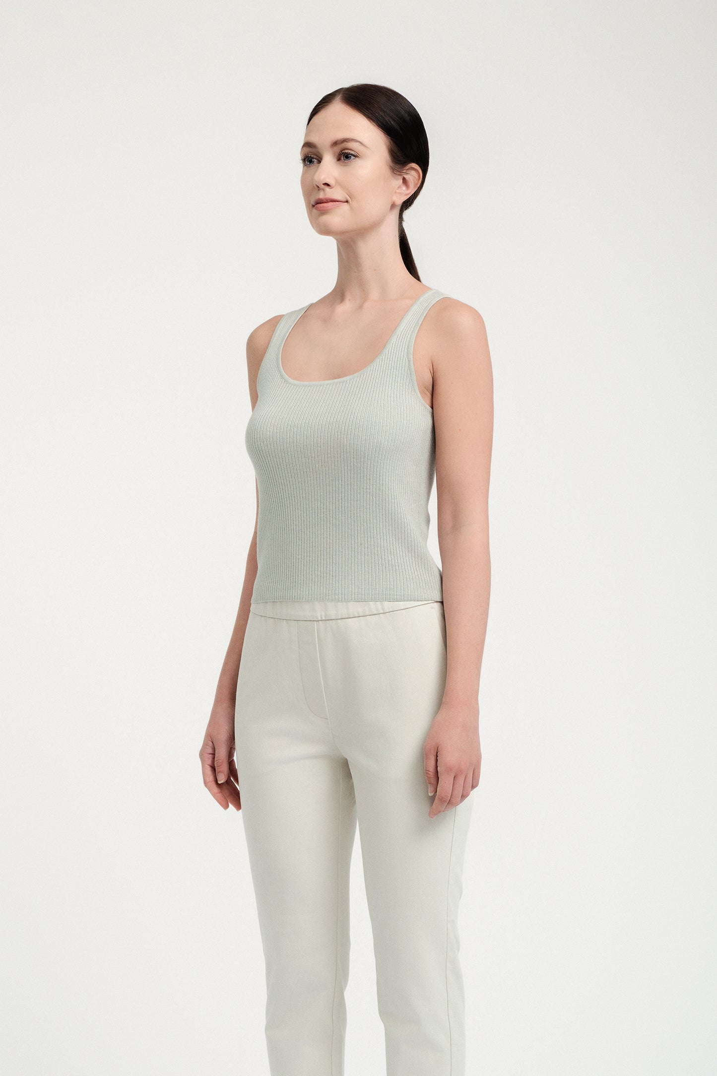 Ribbed Square-neck Knit Tank - Light Jade