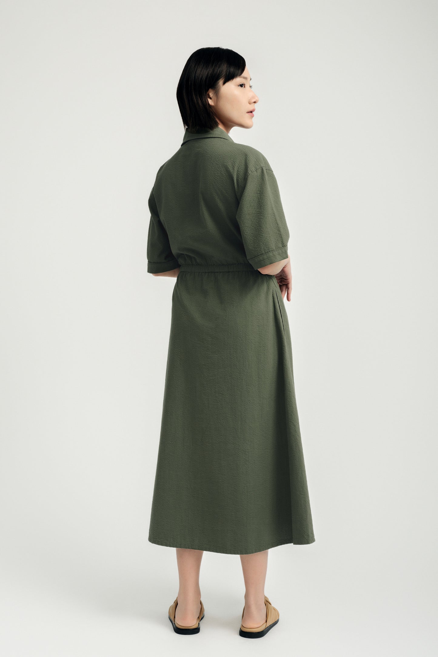 Short-sleeve Midi Shirtdress - Fern Green