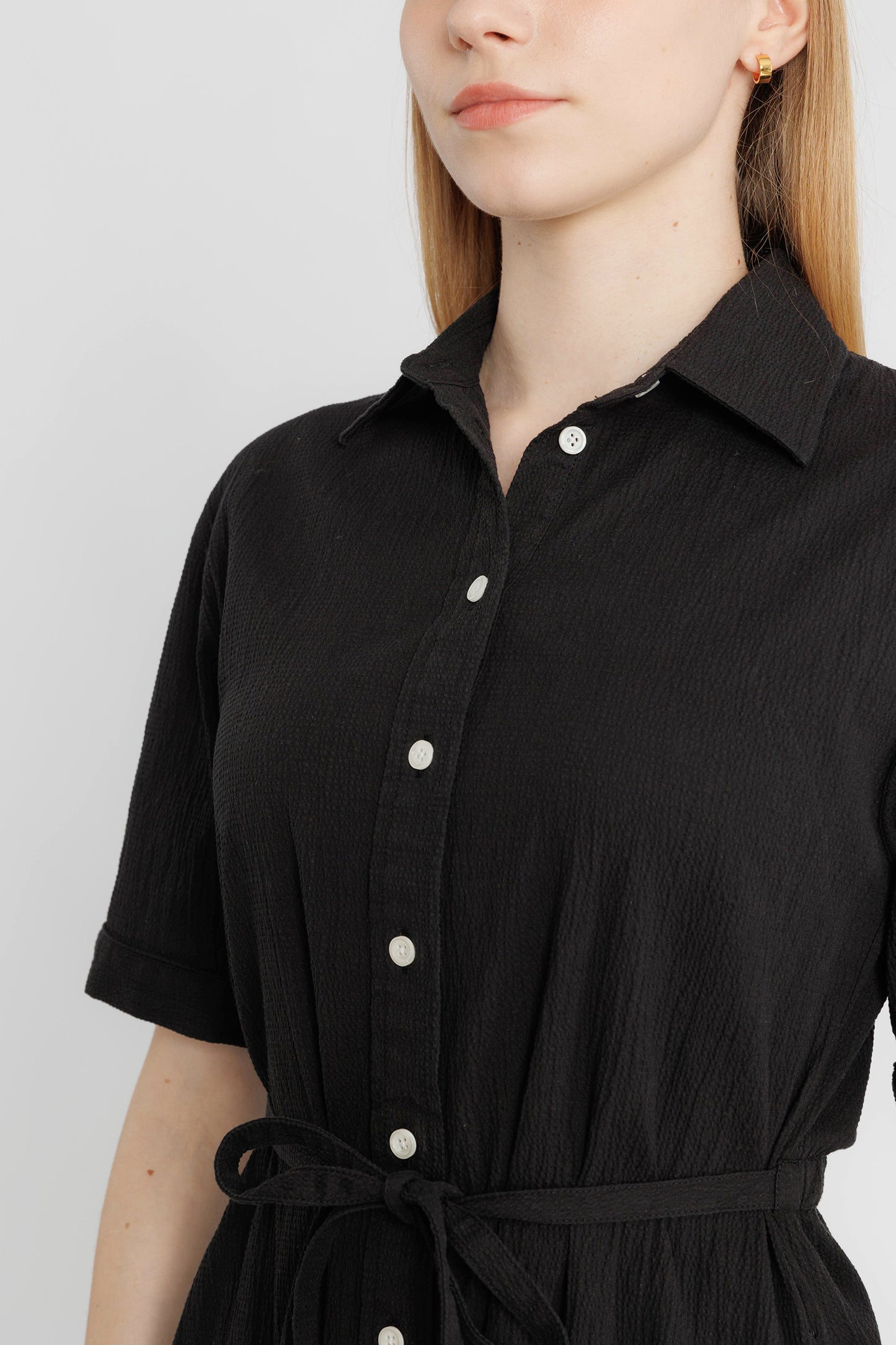 Short-sleeve Midi Shirtdress - Black