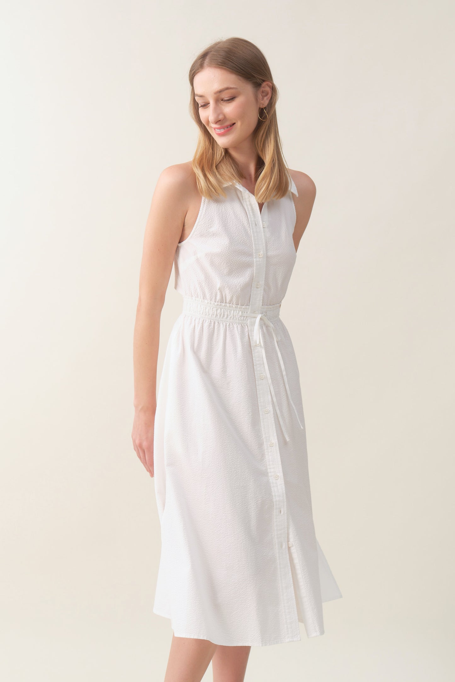 Sleeveless Midi Shirtdress - White