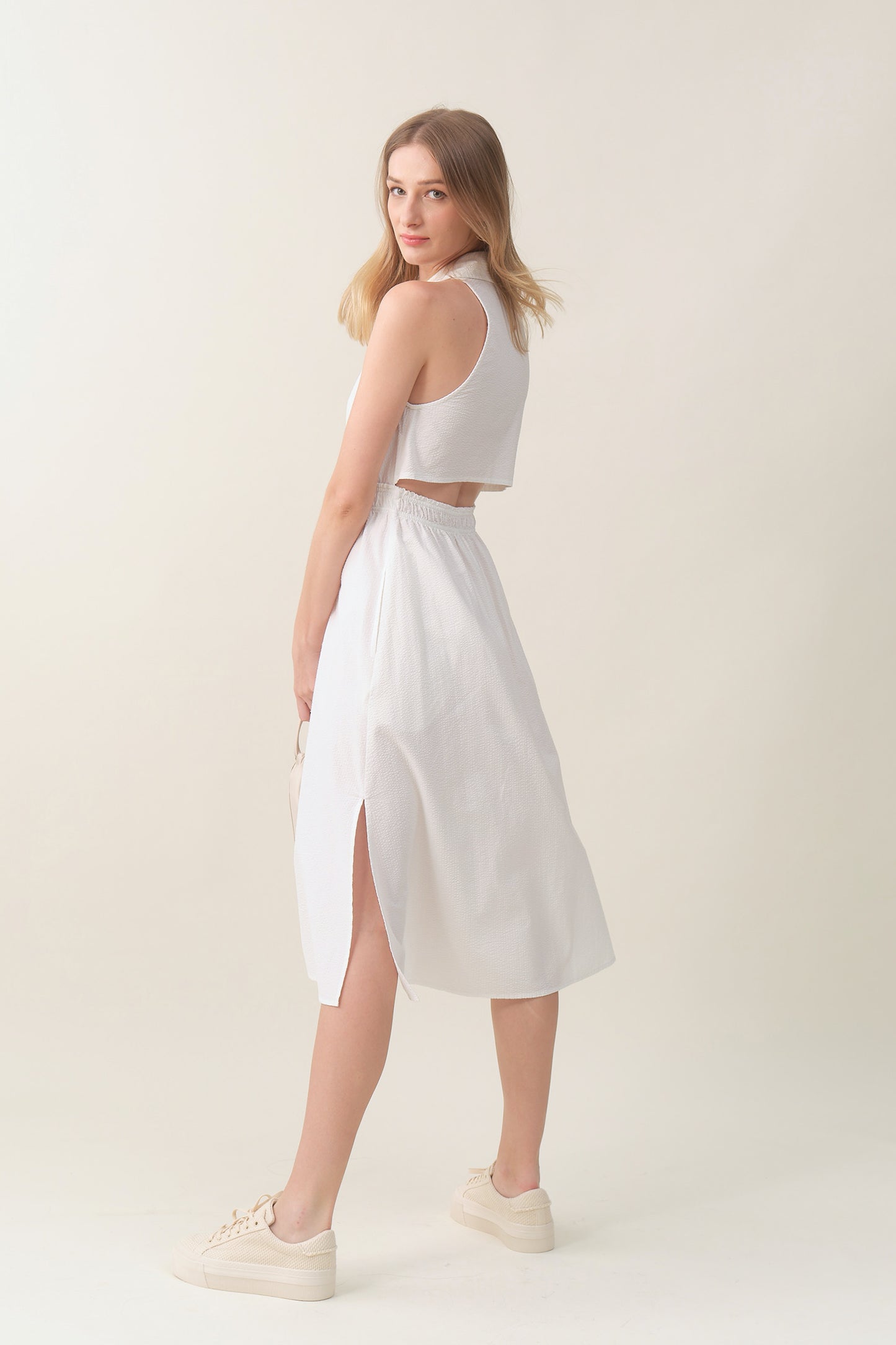 Sleeveless Midi Shirtdress - White