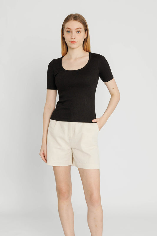 Square Neck Ribbed Tee - Black