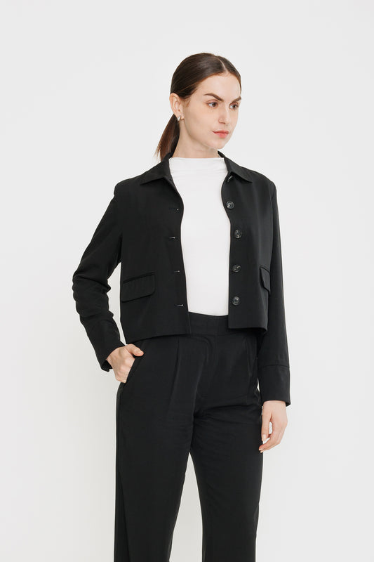 Cropped Tencel Jacket - Black