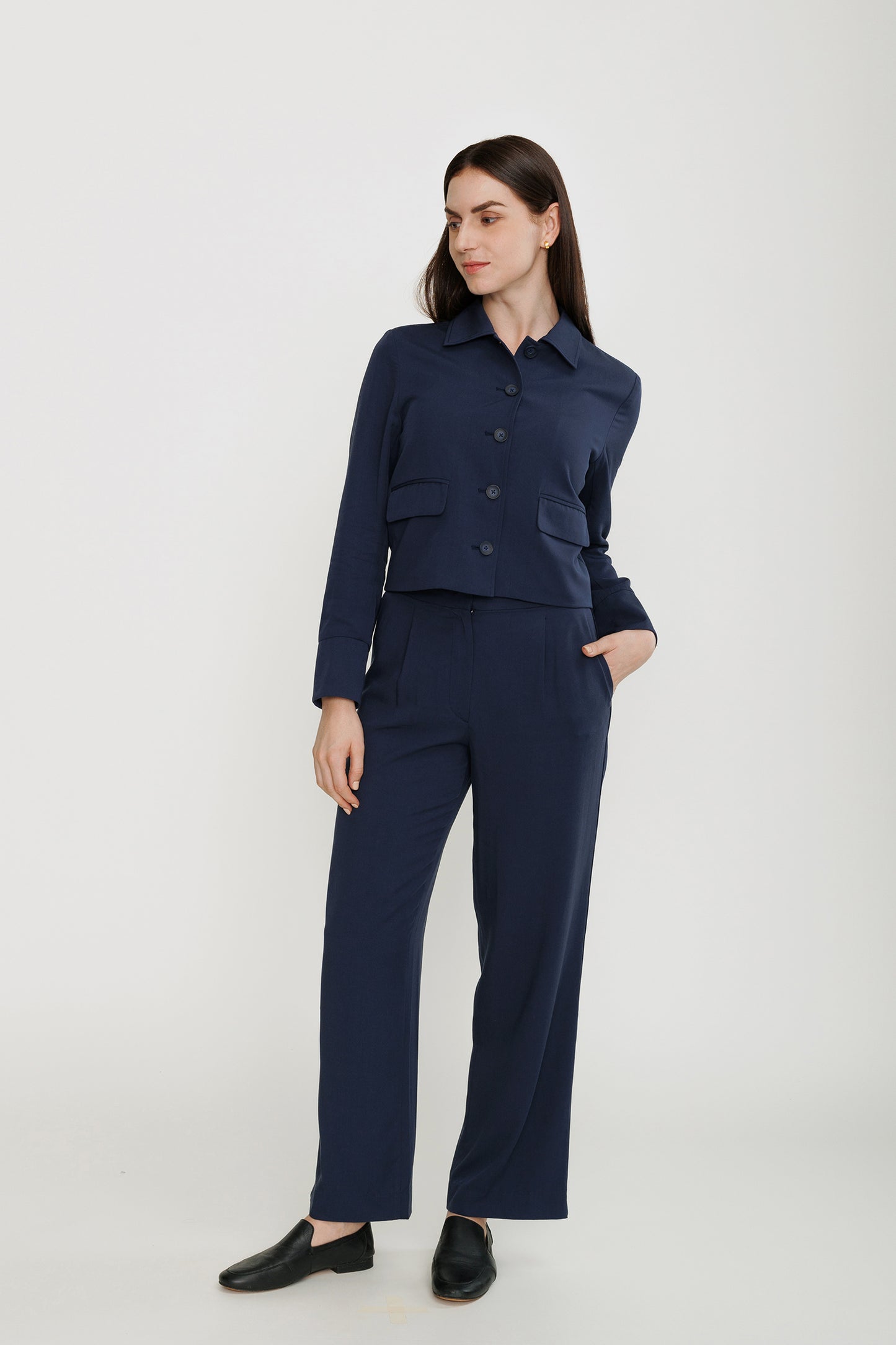 High-waist Tencel Pleated Trouser - Deepwater