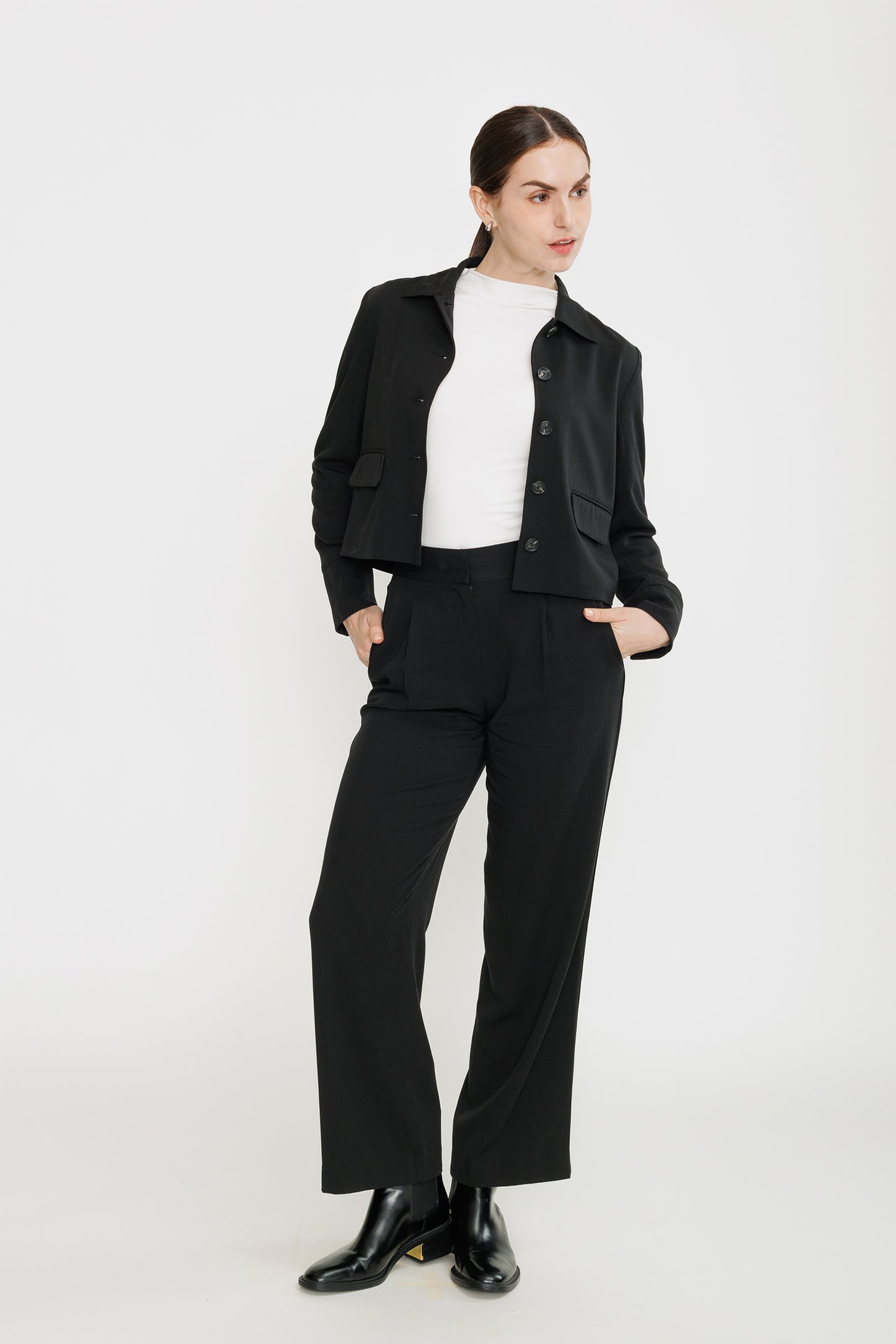 Cropped Tencel Jacket - Black