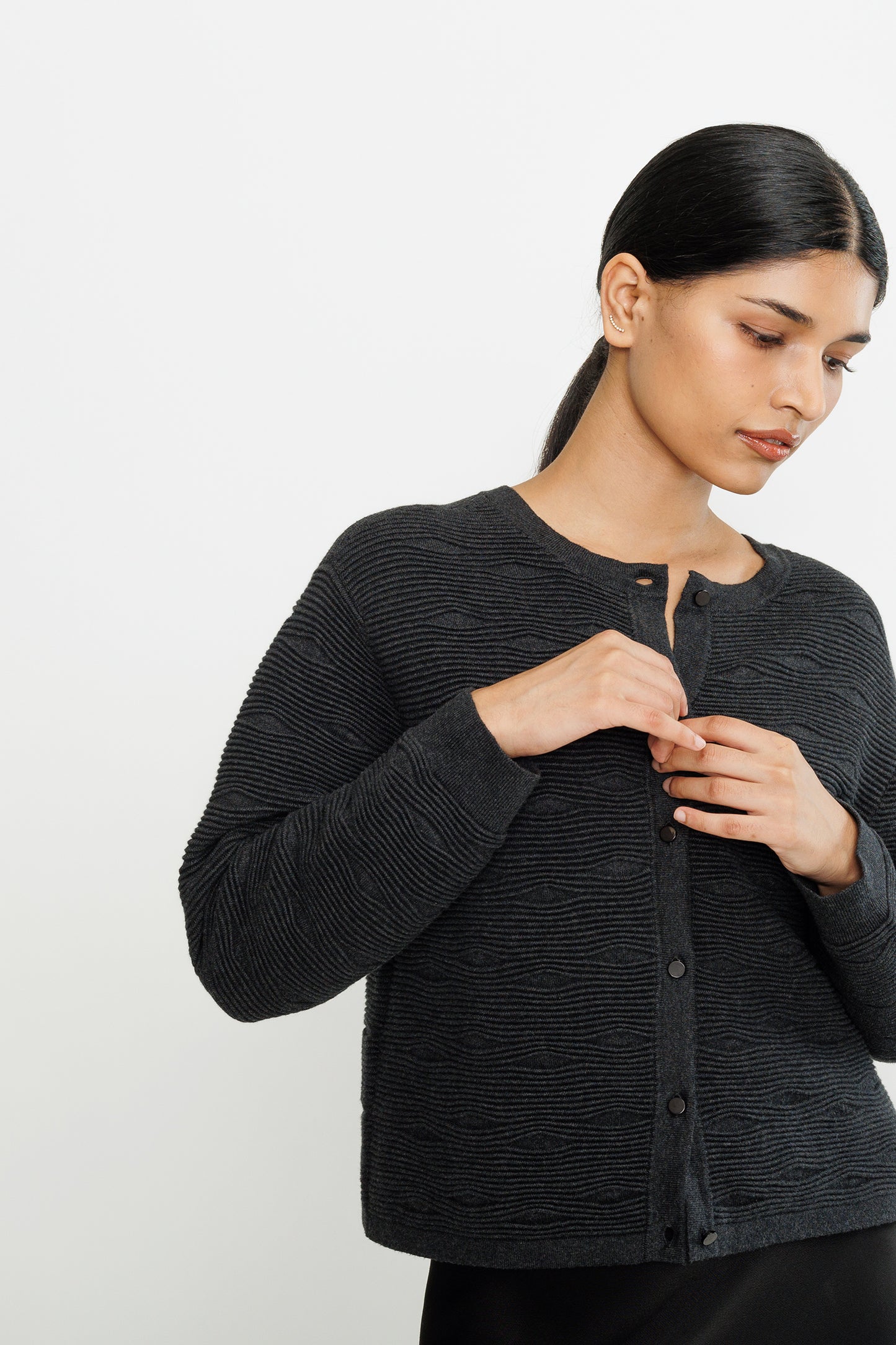 Textured Cotton Sweater-Jacket - Shadow