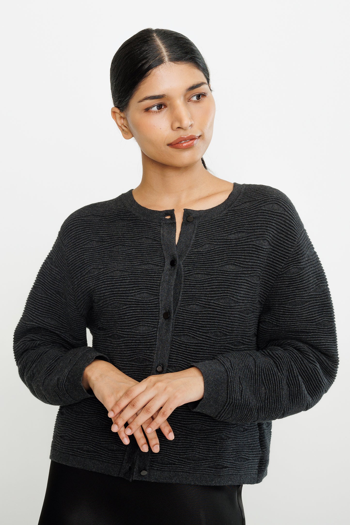 Textured Cotton Sweater-Jacket - Shadow