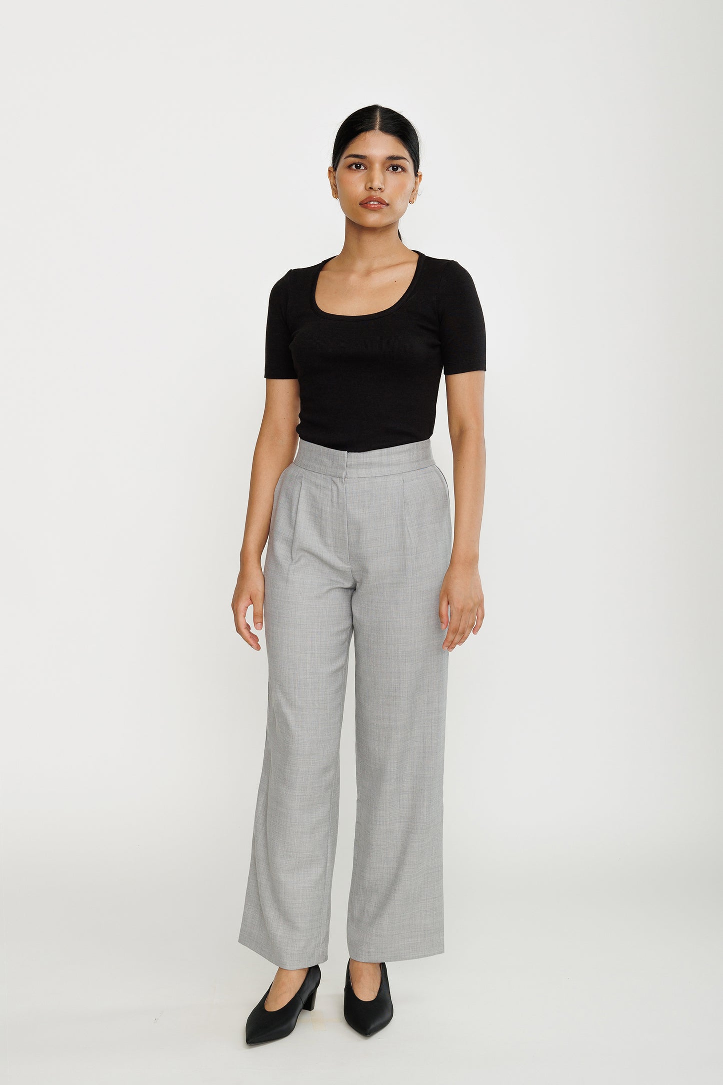 High-waist Wool Pleated Trouser - Grey Heather