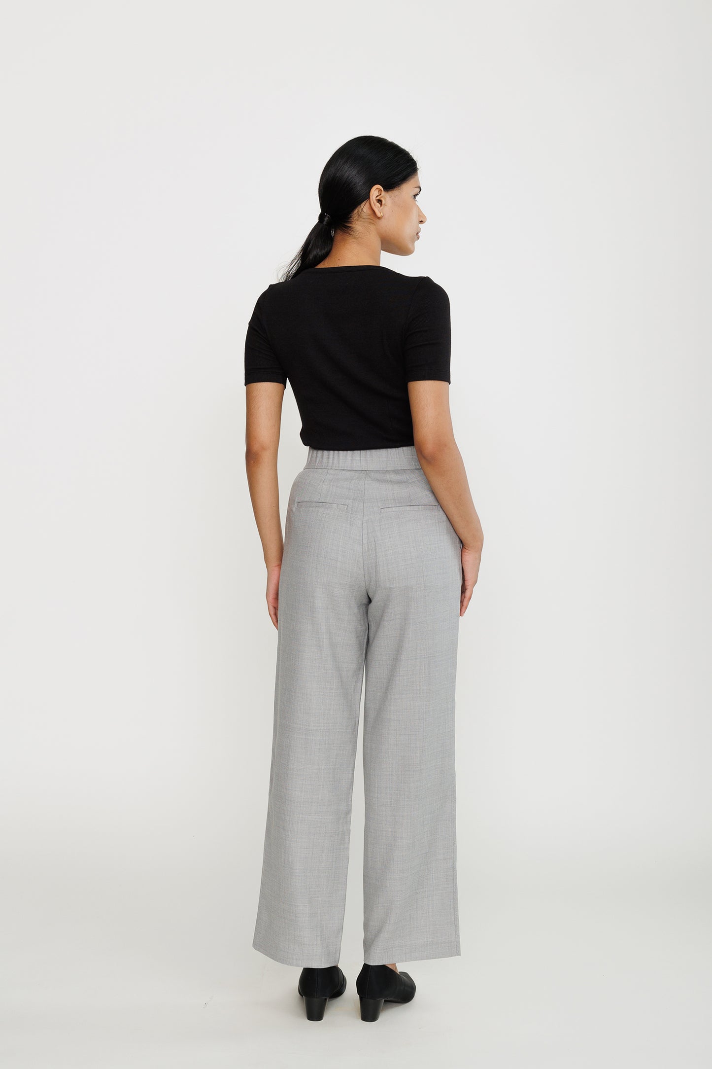 High-waist Wool Pleated Trouser - Grey Heather