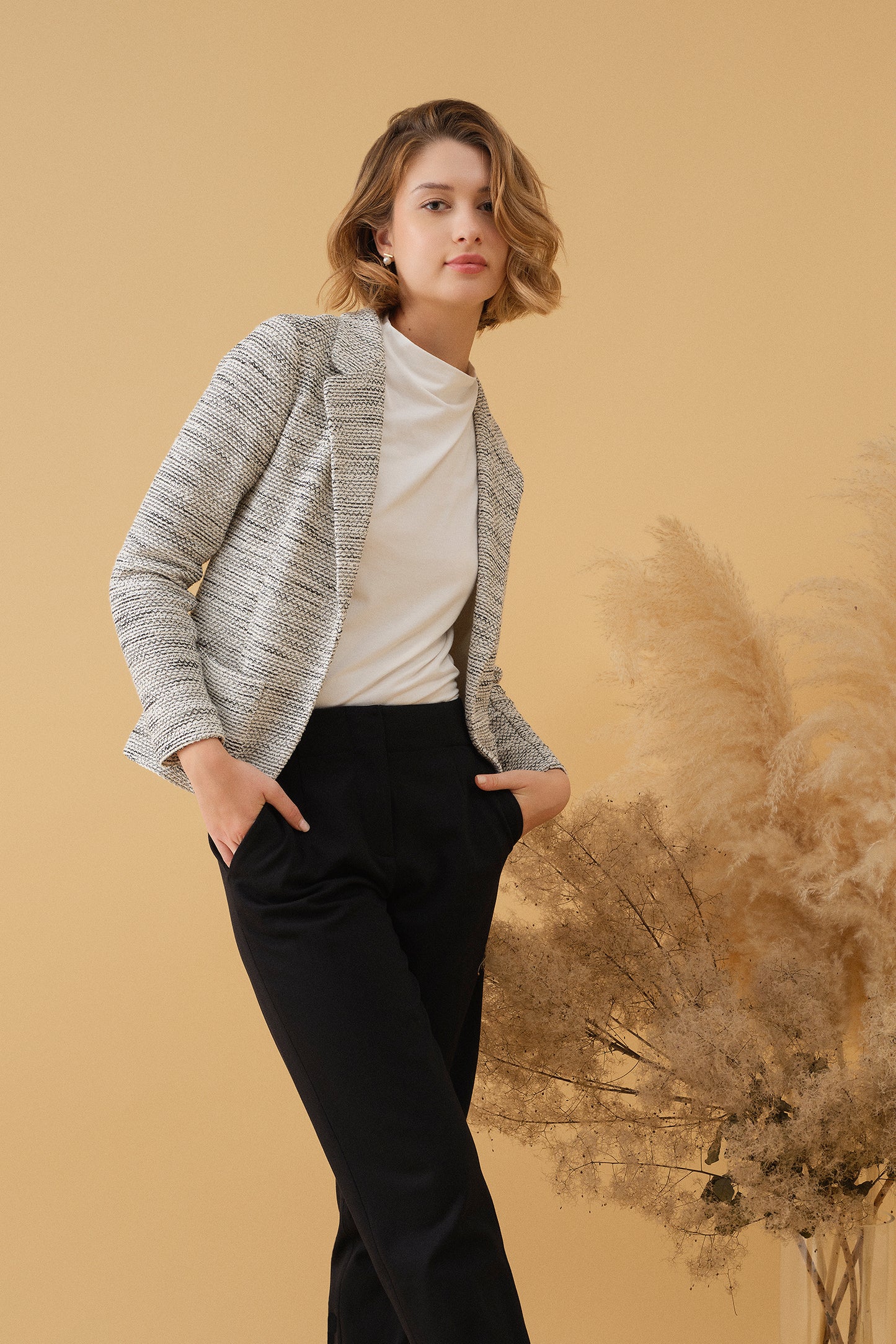 Belted Jacket - White Tweed