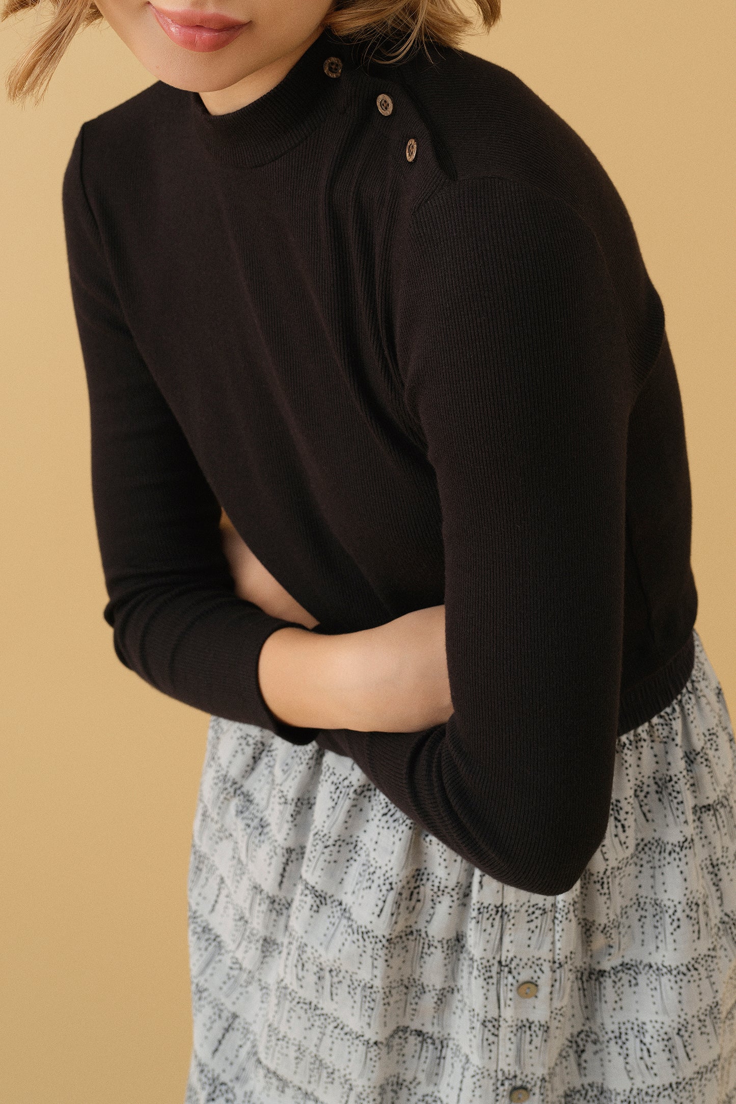 Mockneck Ribbed Top - Black