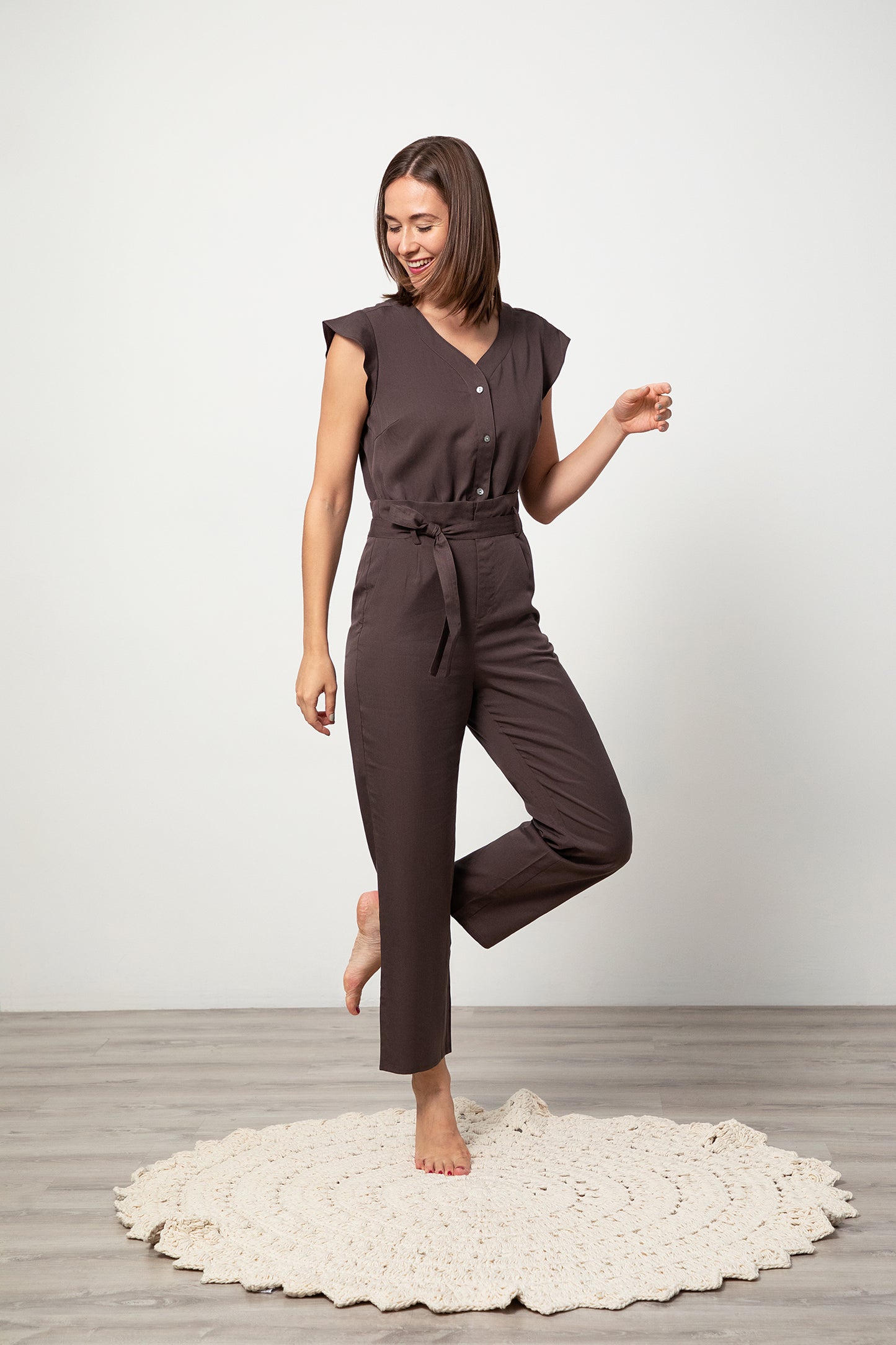 Short-sleeve Jumpsuit - Espresso